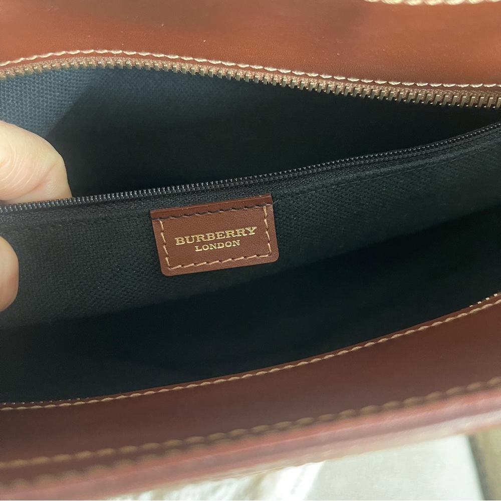 Burberry Tan Plaid Canvas Tote with Brown Leather Handles - Picture 4 of 11